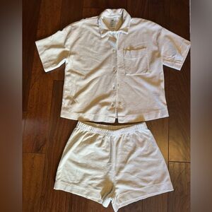 H&M Beige Button-Up Shirt and Shorts Terrycloth Set